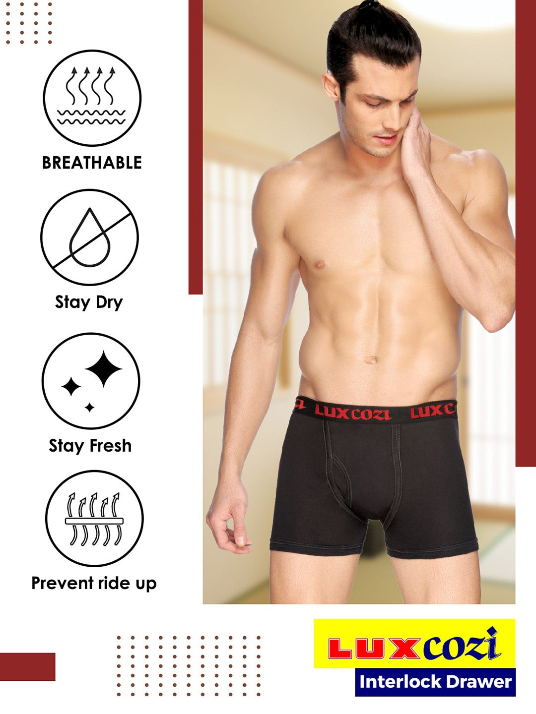 Lux Cozi Men Pack Of 5 Assorted Cotton Trunk COZI_LONGS_ICDF_ASST_5PC - Bare Essential