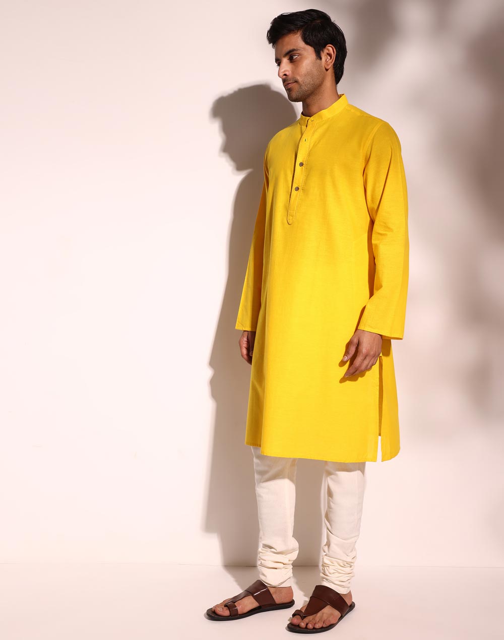BAREESSENTIAL YELLOW COTTON COMFORT FIT LONG KURTA - Bare Essential