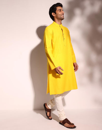 BAREESSENTIAL YELLOW COTTON COMFORT FIT LONG KURTA - Bare Essential