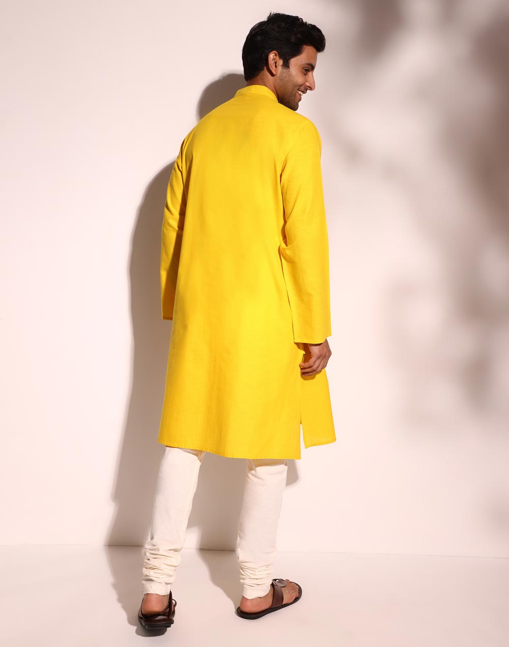 BAREESSENTIAL YELLOW COTTON COMFORT FIT LONG KURTA - Bare Essential